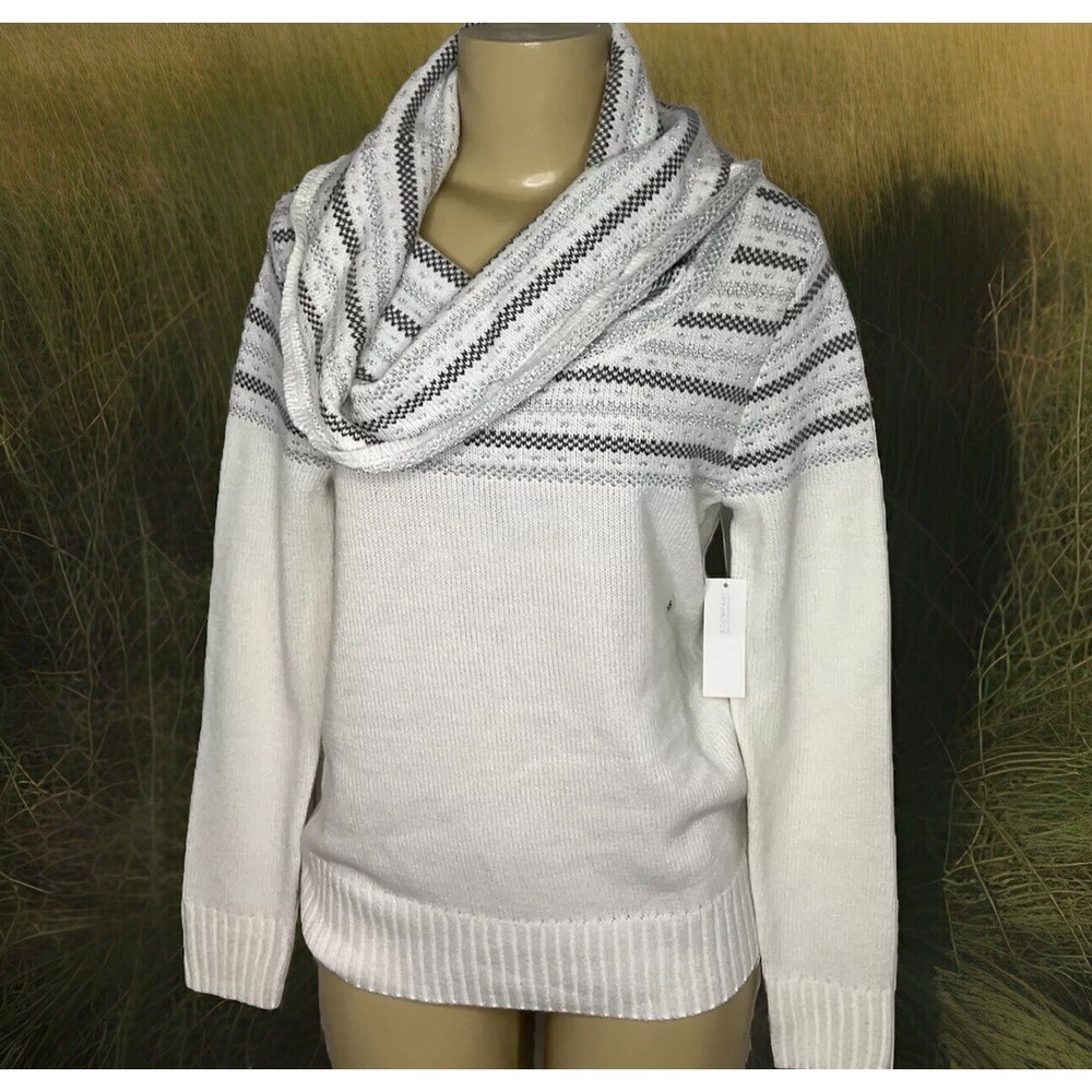 New York And Company Sweater Cowlneck Pullover White Silver Women Sz XS NWT